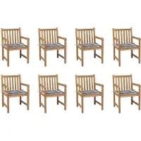 Syfax Tuinstoelen 8 st met grijs geruite kussens massief teakhout