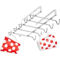 Relaxdays 2 x Tassenhouder, inzetstuk voor kast, geschikt voor 10 tassen, metalen tassenhouder voor keuken, kast of plank, afmetingen (h x b x d): 6x14x28 cm, zilver