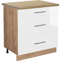 Vicco Fame-Line Keukenonderkast – 80 cm met 3 laden, WB Eik Wit Hoogglans