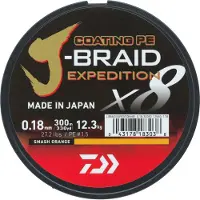 Daiwa J-Braid Expedition X8E, 3000 meter, 0,22 mm, 19,5 kg / 42,99 lbs, oranje, gevlochten lijn, 12550-322