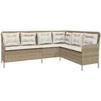 vidaXL Tuinbank met kussens L-vormig poly rattan beige