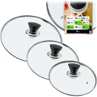 Kadax Pandekselset, universeel deksel van glas met handvat, hittebestendige dekselset in verschillende maten, pannendekselset, glazen deksel voor pot, pan (22 + 26 + 30 cm, mat zwart)