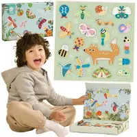 Classic World Magnetische puzzel met dieren, bord, blokken, geheugenspel, 66 elementen.