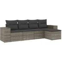 vidaXL 5-delige Loungeset met kussens poly rattan grijs