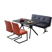 AEA Designer Esszimmer Set 2x Braune Polsterstühle Schwarzer Esstisch Bank