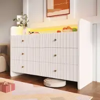 STILVORA Dressoir/Kommode met golvend design, opbergkast met LED-verlichting, bijzettafel met 6 lades, wit