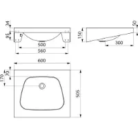 Delabie TRAPEZ wastafel z. kraangat z. overloop RVS 304 mat