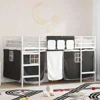 Prolenta Maison Exclusive - Stapelbed voor kinderen met gordijnen, uni wit en zwart