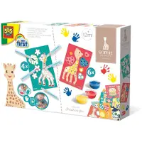 SES Creative - Sophie la Girafe - 2-in-1 - Kleuren en verven - 3 kleuren vingerverf - 5 babymarker stiften - met 10 knutselkaarten - makkelijk uitwasbaar