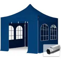 TOOLPORT 3x3 m Easy up partytent met zijwanden (4 venster), PROFESSIONAL alu 40mm, blauw