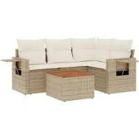 vidaXL 5-delige Loungeset met kussens poly rattan beige