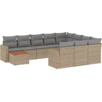 vidaXL 11-delige Tuinset met kussens poly rattan beige