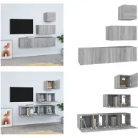 vidaXL 4-delige Tv-meubelset bewerkt hout grijs sonoma eikenkleurig - Tv-kastenset - Tv-kastensets - Tv-meubelset - Televisiemeubelset