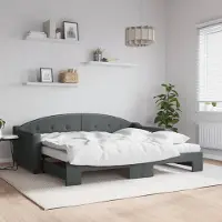 Prolenta Maison Exclusive - Uittrekbaar dagbed met matrassen, donkergrijs, 90x200 cm, stof