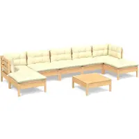 vidaXL 8-delige Loungeset met crèmekleurige kussens grenenhout
