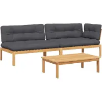 vidaXL 3-delige Loungeset pallet met kussens massief acaciahout