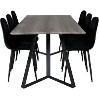 Ebuy24 MarinaGRBL eethoek eetkamertafel el hout decor grijs en 6 Polar Diamond eetkamerstal velours zwart.