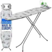 Kadax Opvouwbare strijkplank, 114 x 34 cm, stoomstrijkplank met metalen rooster, strijkijzerhouder en 5 mm bekleding, in hoogte verstelbaar, met antislipvoeten, Made in EU (grijs)