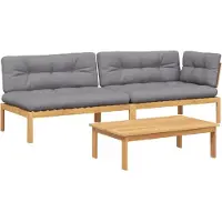 vidaXL 3-delige Loungeset pallet met kussens massief acaciahout