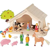 Holztiger Stal - Boerderij - Kerststal - 54X37,4X31,8Cm - Met Kerstster - Handgemaakt