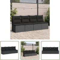 The Living Store Lounge Set - Tuinbank - Tuinbank 4-zits met kussens poly rattan zwart - Buitendrank - Tuinset - Outdoor Furniture