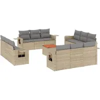 vidaXL 13-delige Loungeset met kussens poly rattan beige