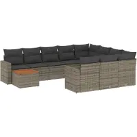 vidaXL 11-delige Loungeset met kussens poly rattan grijs