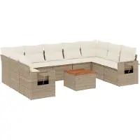 vidaXL 10-delige Loungeset met kussens poly rattan beige