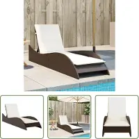 The Living Store Lounge Stoel - Ligbed - Ligbed met kussen 60x205x73 cm poly rattan bruin - Tuinset - Buitendecoratie - Relaxen