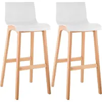 CLP Set van 2 barkrukken, model Hover, met kunststof zittingen, vierpotige basis van natuurlijk beukenhout, kleur: wit