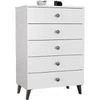 Akord Nachtkastje MOBI met 5 Lades / Furniture Factory / Wit met Zwarte Handgrepen / 60 x 89 x 37 cm