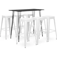 The Living Store Eetkamerset - Bartafel - 7-delige Barset zwart en wit - Salontafel - Zwarte Meubels - Witte Meubels