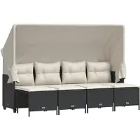 vidaXL 5-delige Loungeset met kussens poly rattan zwart