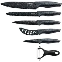 Cheffinger Set van 6 messen (5 messen en 1 schiller) in een opklapbare doos met magnetische sluiting. Scherpe mesbladen, keukenmessen, chefmes, pizzames. Design 2