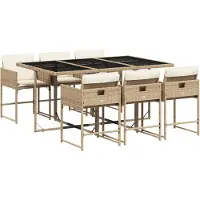 vidaXL 7-delige Tuinset met kussens poly rattan beige