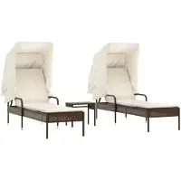 vidaXL Ligbedden 2 st met luifels en tafel poly rattan bruin