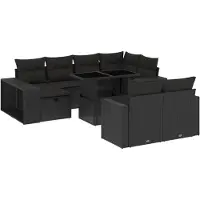 vidaXL 11-delige tuinmeubelset met kussens, zwart, polyrotan