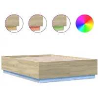 vidaXL Bedframe met LED-verlichting sonoma eikenkleurig 140x200 cm