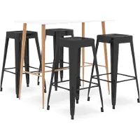 The Living Store Barset - Bartafel - 5-delige Barset wit en zwart - Houten Bartafel - Stapelbare Barkrukken - Moderne Barset