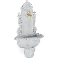 Relaxdays XL muurfontein - met kraan - antiek design - gietijzer - 75 x 44 x 22 cm - wit