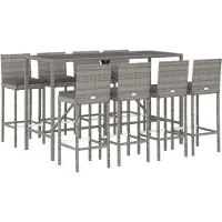 vidaXL 9-delige Tuinbarset met kussens poly rattan grijs