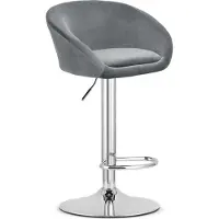 Leobert Barkruk EAST – Velvet Grijs - Chromen Basis - Rugleuning, Verstelbare Hoogte, 360° Draaibaar, Comfortabele Voetsteun, Modern Design, Max. 110 kg