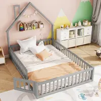 STILVORA Kinderbed 140x200 cm, tweepersoonsbed/tienerbed van massief hout met valbeveiliging en lattenbodem, grijs (zonder matras)
