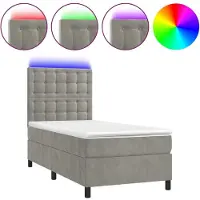 Syfax Boxspring met matras en LED fluweel lichtgrijs 100x200 cm