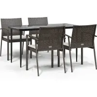 vidaXL 5-delige Tuinset met kussens poly rattan en staal