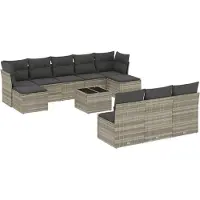 vidaXL 11-delige Loungeset met kussens poly rattan lichtgrijs