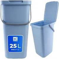 Kadax Afvalemmer met deksel en handvat, plastic afvalemmer voor afvalscheiding, rechthoekige afvalemmer met klapdeksel (blauw, 25 l)