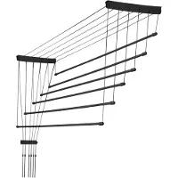 Kadax Plafondwasdroger, wasdroger voor het plafond 6, wanddroger met polyethyleen beklede stalen spijlen, plafonddroger, draagvermogen 12 kg (6x 100/zwart)