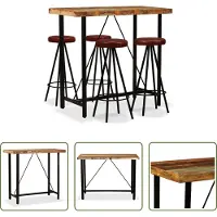 The Living Store Bartafel - Industriele Meubels - Barset massief gerecycled hout en echt leer 5-delig - Barkruk - Houten Bartafel - Lederen Barkruk