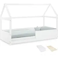 Homestyle4u Kinderbed 90x200 cm - Vloerbed met matras - Huisbed Wit